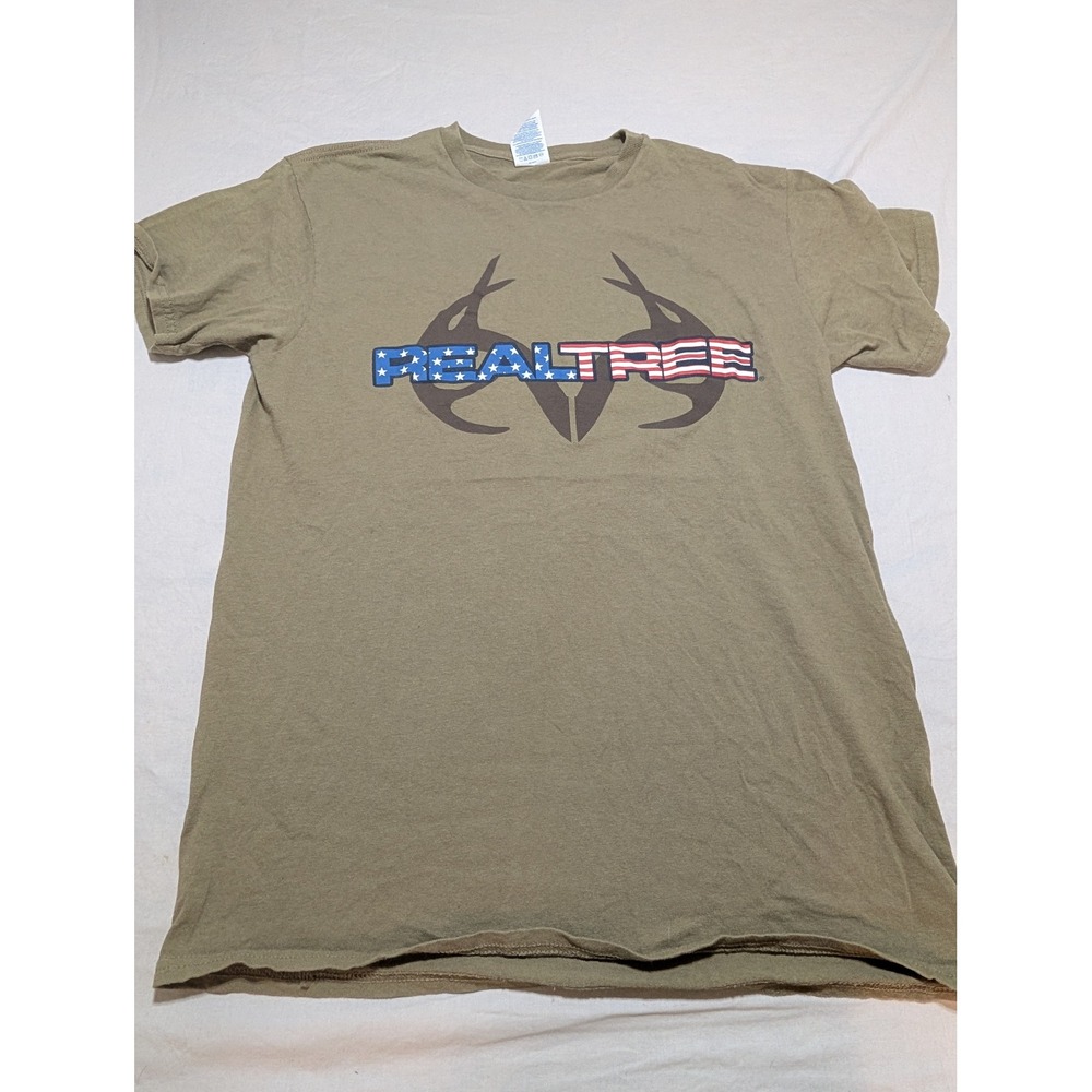 Realtree Mens American Flag Logo Graphic T-Shirt Olive Green Medium Delta Pro